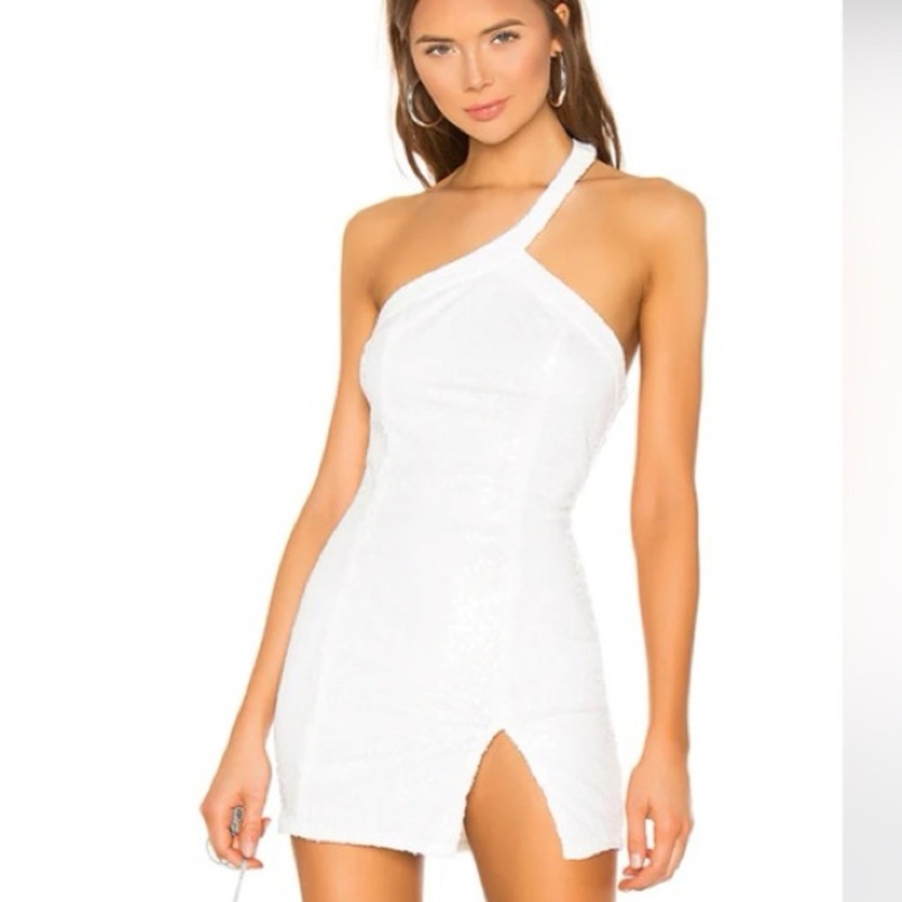Superdown Revolve White Sequin One Shoulder Mini Dress | S